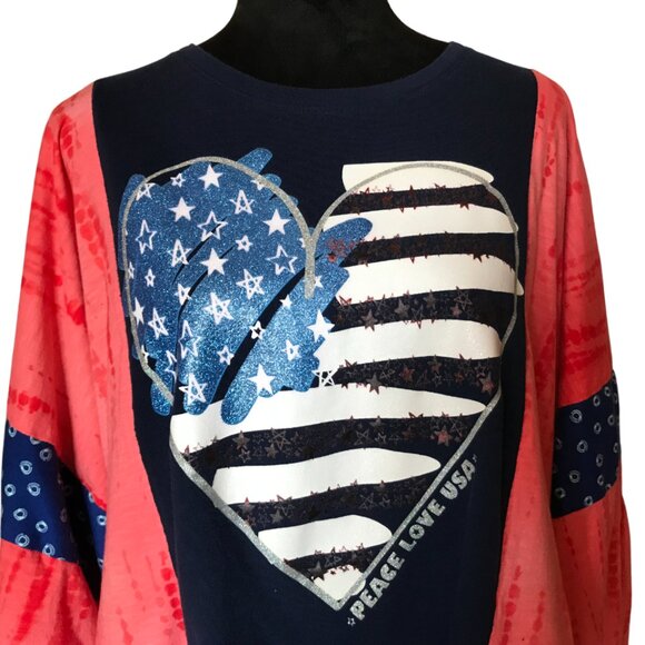 Upcycled Patriotic Poncho T-Shirt, Fits L-4X: Oversized Handmade Cropped Tunic - Picture 3 of 13